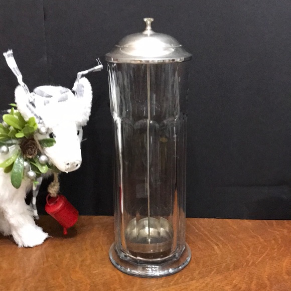 Vintage 10" Glass straw holder Chrome